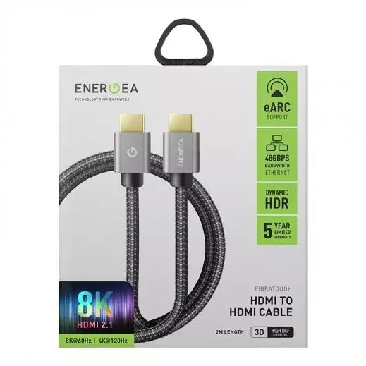 Energea Fibratough, Hdmi To Hdmi 8K@60Hz 48Gbps Hdmi2.1 Cable 2M - Black - Tashqila Energea Fibratough, Hdmi To Hdmi 8K@60Hz 48Gbps Hdmi2.1 Cable 2M - Black - Tashqila